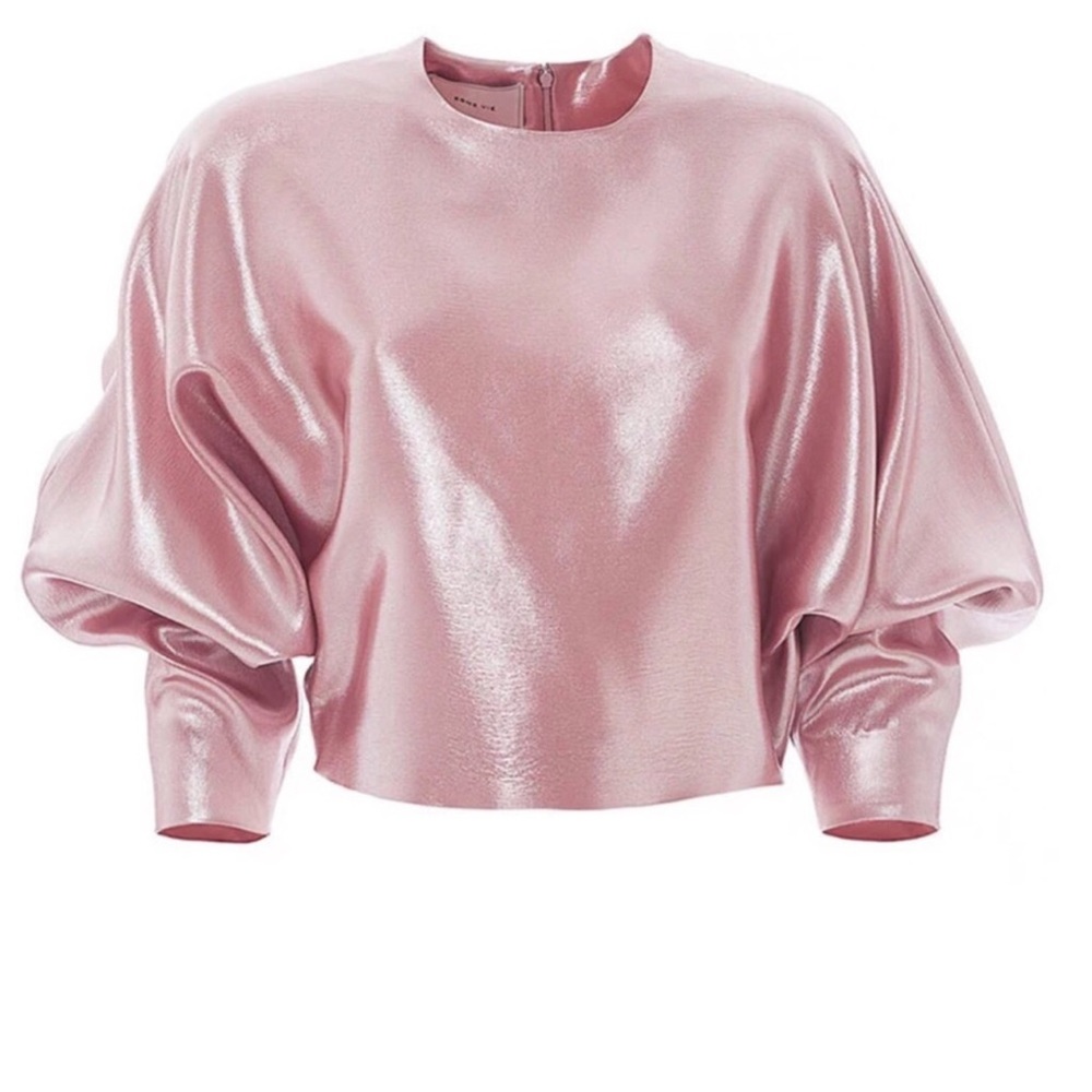 pink top—shimmery fabric—polyester